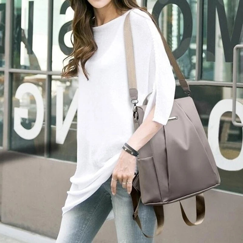 New Women's Multifunction Backpack Casual Nylon Solid Color School Bag For Girls Fashion Detachable Strap Travel Shoulder Bag
