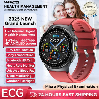 New Upgraded Health Monitoring Uric Acid Blood Pressure Blood Oxygen Heart Health Check Smart Watch ECG smart watches Man 2026
