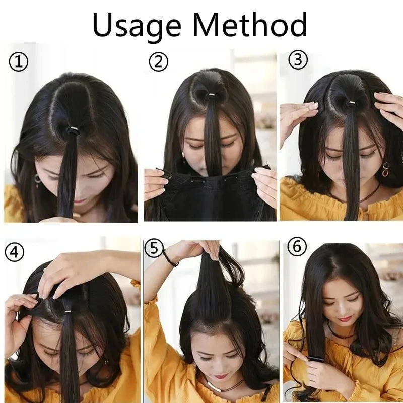 22Inch Synthetic Long Curly Hair Extension 4 Clips V-shape Natural Brown Black Hairpiece for Women