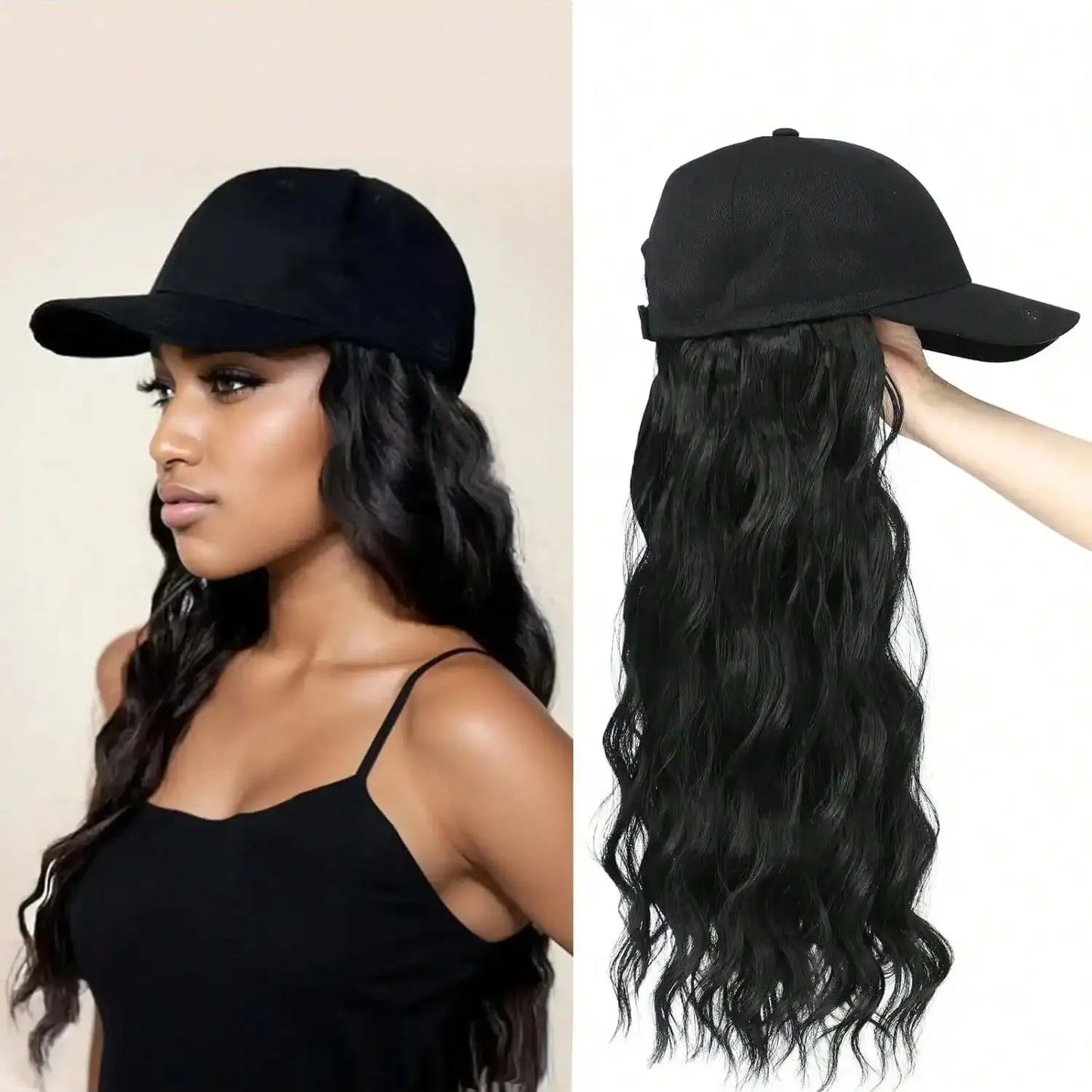 Baseball Cap Wig Long Natural Wavy Hair Extensions With Hat Heat Synthetic Fiber Extensions Adjustable Hat Wig for Women