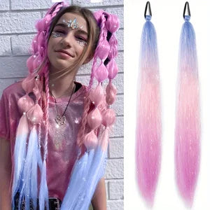 26 inch synthetic hair extension two-piece set with elastic band, durable and easy to style, suitable for daily wear