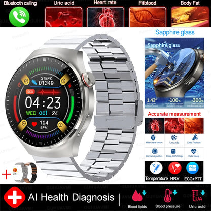 2025 Fashion New Men Dody Health Monitoring Smart Watch Blood Pressure Blood Lipid Uric Acid ECG+PPG NFC HD Bluetooth Call Watch