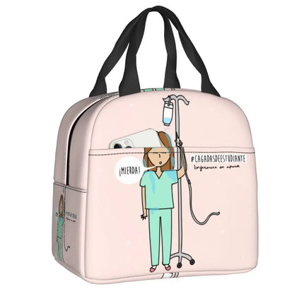 Custom Enfermera En Apuros Doctor Nurse Medical Health Insulated Lunch Bag for Women Portable Cooler Thermal Lunch Box School