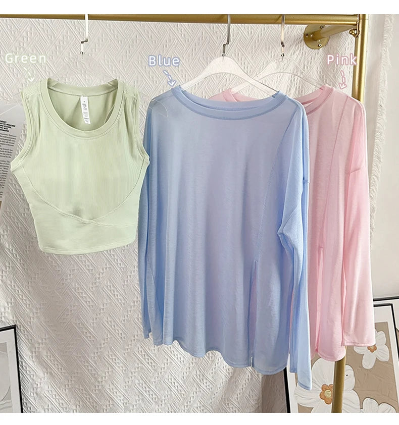 Women's Fitness Sports T-shirt Loose Long Sleeve Breathable Comfort Side-Opening Design Running Fitness Leisure Outdoor Yoga Top