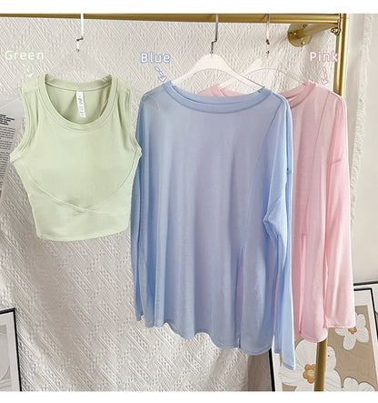 Women's Fitness Sports T-shirt Loose Long Sleeve Breathable Comfort Side-Opening Design Running Fitness Leisure Outdoor Yoga Top