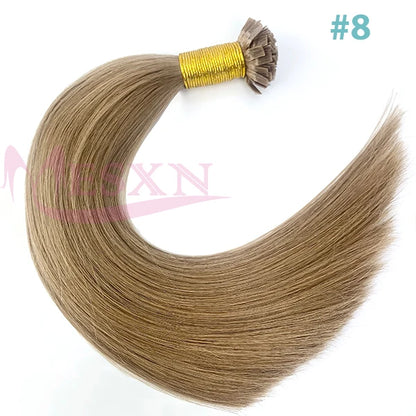 High Quality Straight Flat Tip Hair Extensions  100% Real Human Hair Fusion Hair Extensions  Brown Blonde Color 1g/Strand