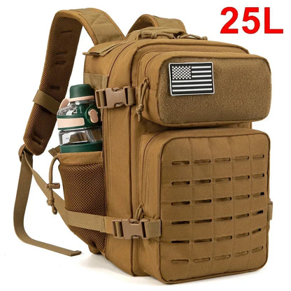 25/45L Women/men Backpack for Tactical Laser Cut Molle heavy duty backpack School Bag Gym Rucksack Treeking with Dual Cup Holder