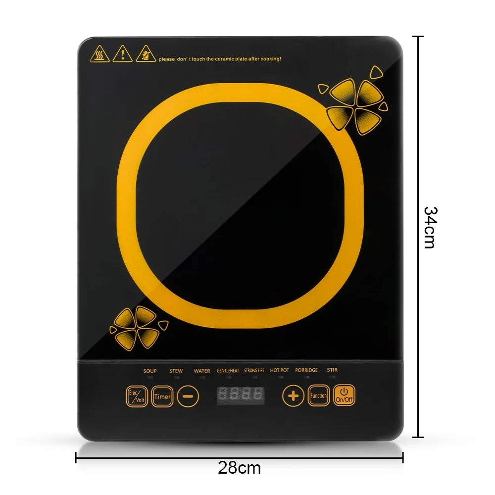 2200W Induction Cooktop With 10 Power Levels Glass Surface Non-Slip Design Intelligent Temperature Control EU Plug