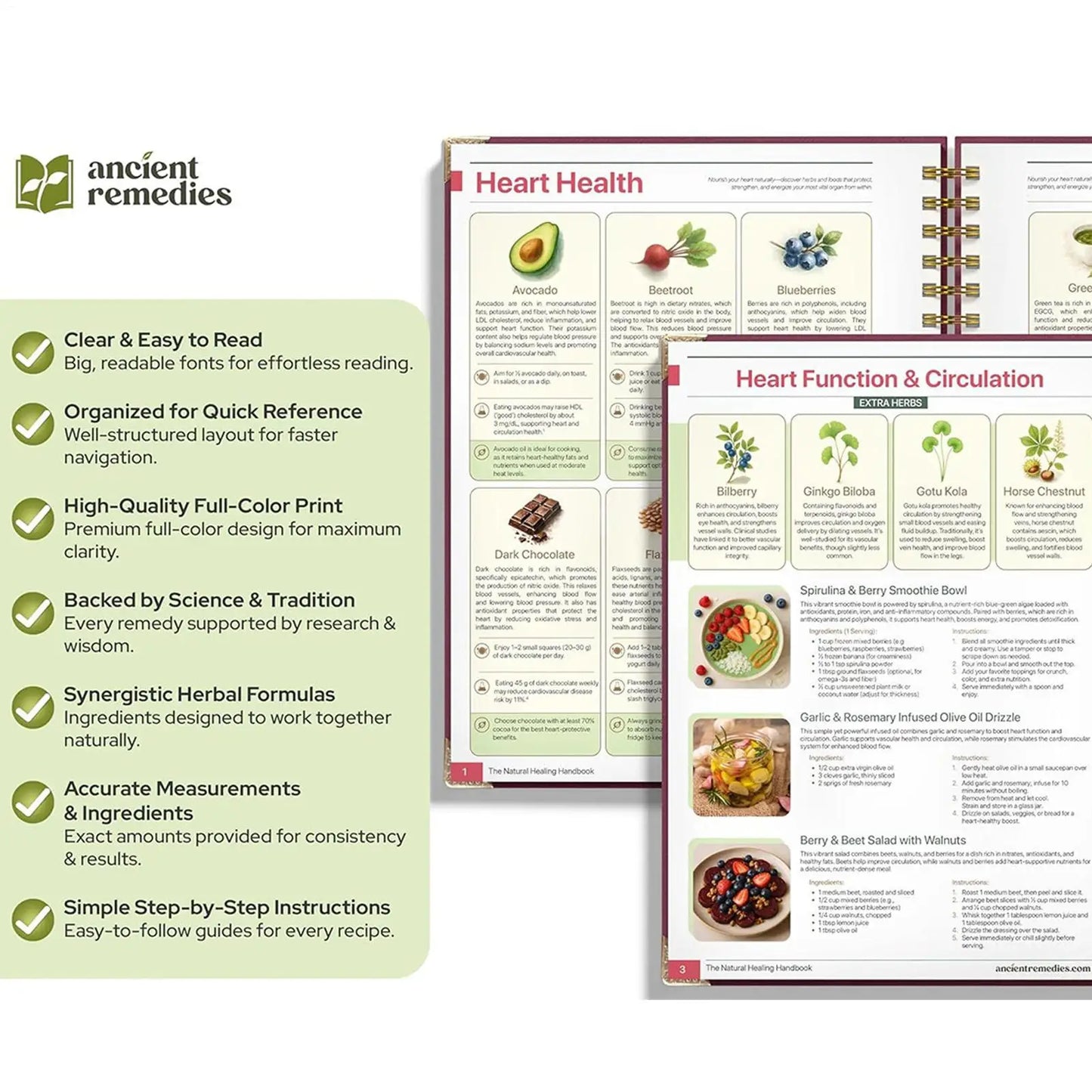 Human Health Guide Book Plant Theme Eating Recipe Spiral Binding Natural Book for Women Men Family Adult Elderly Chef Study