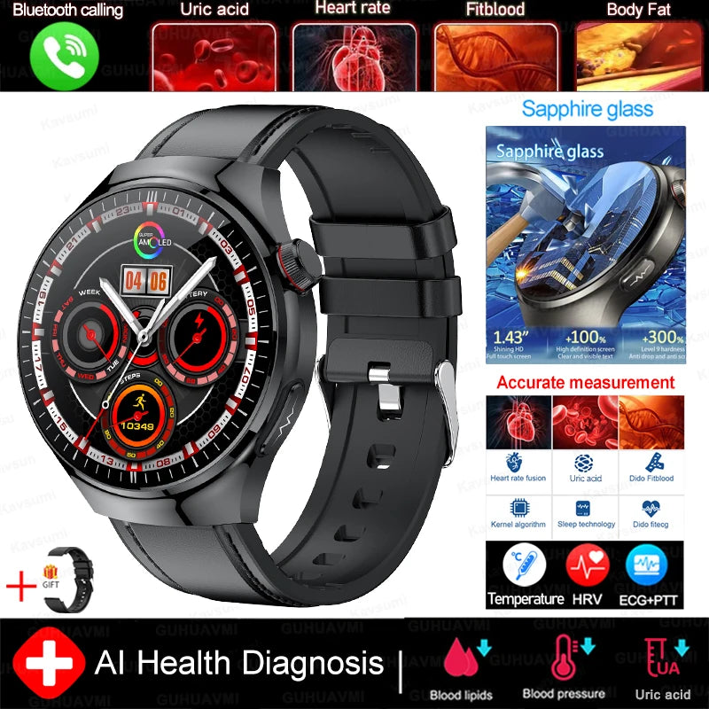 2025 Fashion New Men Dody Health Monitoring Smart Watch Blood Pressure Blood Lipid Uric Acid ECG+PPG NFC HD Bluetooth Call Watch