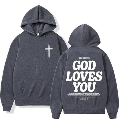 Hoodies Harajuku Christian Aesthetics Jesus Church Bible God Loves You Hoodies Men and Women Retro Sweaters Street Clothing Y2K