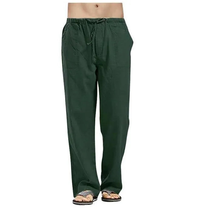 Men's Cotton Linen Pants Summer Solid Color Breathable Linen Trousers Male Casual Elastic Waist Fitness Pants Hip-Hop Streetwear