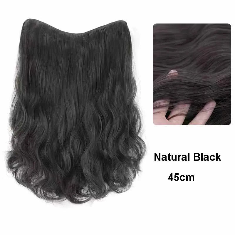 22Inch Synthetic Long Curly Hair Extension 4 Clips V-shape Natural Brown Black Hairpiece for Women