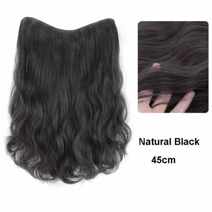 22Inch Synthetic Long Curly Hair Extension 4 Clips V-shape Natural Brown Black Hairpiece for Women