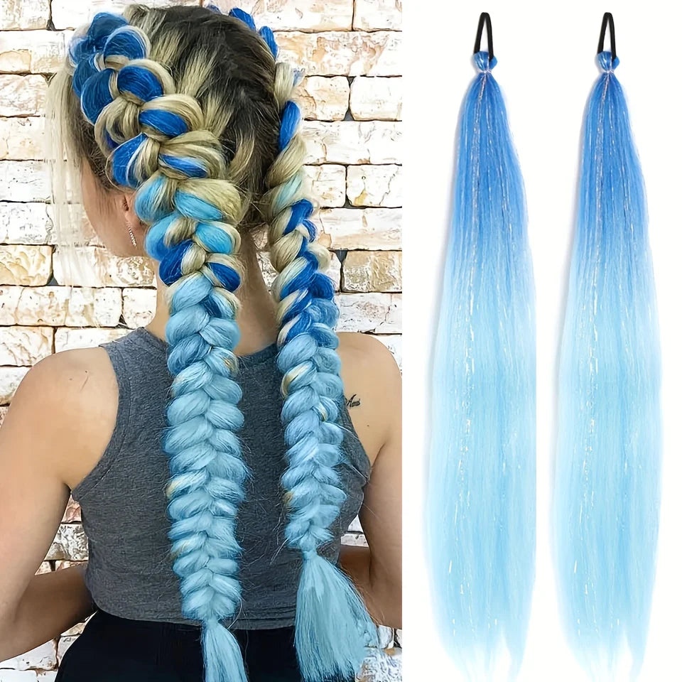 26 inch synthetic hair extension two-piece set with elastic band, durable and easy to style, suitable for daily wear