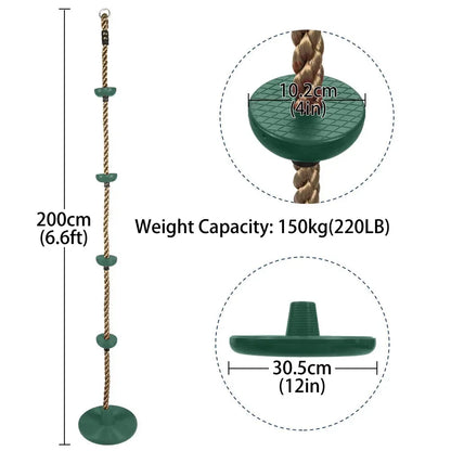 Kids Fitness Climbing Rope with Platforms and Disc Swing Seat Set Outdoor Swing Set Garden Toy Playground Accessories