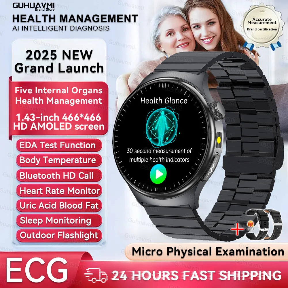New Upgraded Health Monitoring Uric Acid Blood Pressure Blood Oxygen Heart Health Check Smart Watch ECG smart watches Man 2026