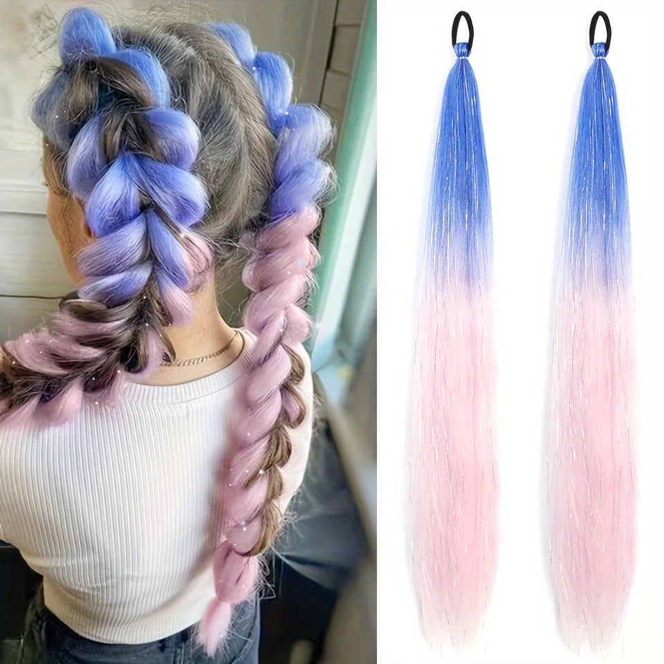 26 inch synthetic hair extension two-piece set with elastic band, durable and easy to style, suitable for daily wear