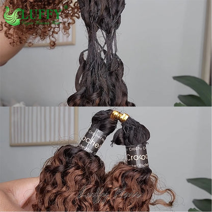 Kinky Curly Crochet Human Hair Extensions 1BT4 Brown Color Pre-Separated Knotless Feather Burmese Human Hair for Black Women