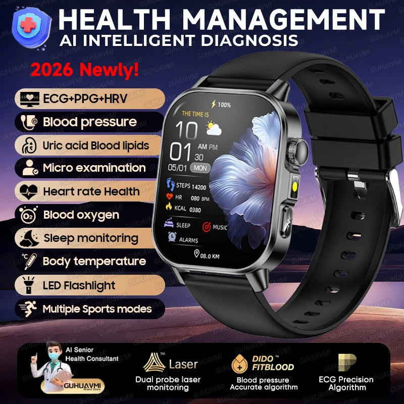 New Health Micro examination ECG SmartWatch Men Women Uric Acid Blood Fat Bluetooth Call Emotional Fatigue Monitoring Smartwatch
