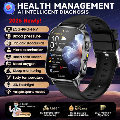 New Health Micro examination ECG SmartWatch Men Women Uric Acid Blood Fat Bluetooth Call Emotional Fatigue Monitoring Smartwatch