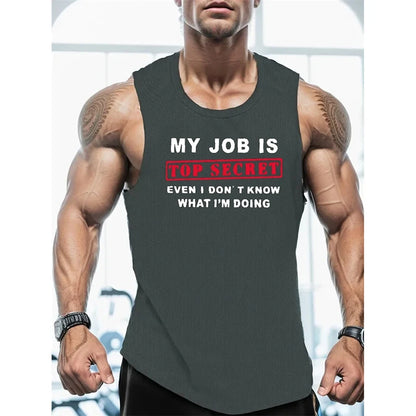 Gym Funny Text Humour Tank Top For Men Hip Hop Personality Quick Dry Sleeveless Shirts Summer Train Loose Trend New Sport Vest