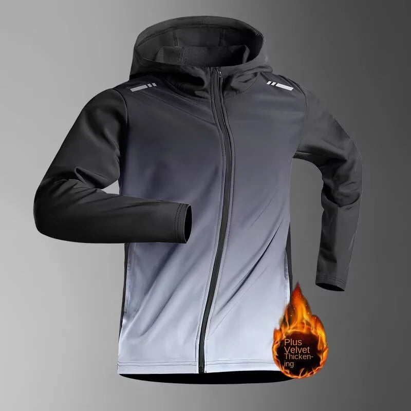 Running jacket men's autumn and winter velvet sports windbreaker fitness top professional morning running training suit cycling