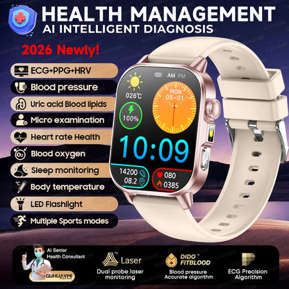 New Health Micro examination ECG SmartWatch Men Women Uric Acid Blood Fat Bluetooth Call Emotional Fatigue Monitoring Smartwatch