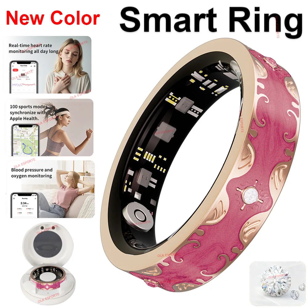 2026 New Smart Ring Men Women with Charging Case Heart Rate Blood Oxygen Health Sleep Monitoring IP68 Waterproof For Android IOS