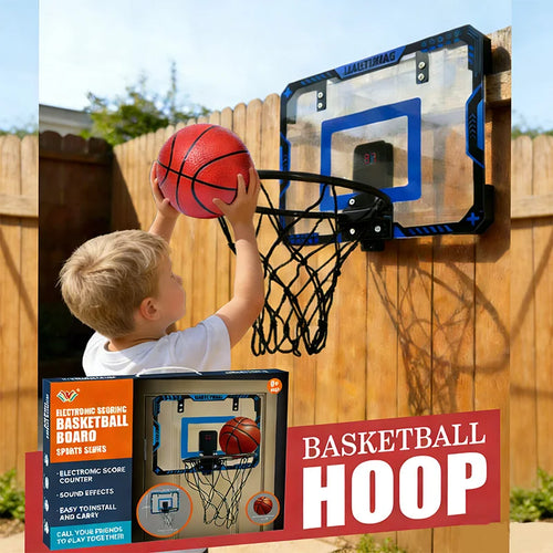 Basketball Hoop Wall Mounted, Over Door Indoor Outdoor Hoop Set with Ball for Kids Adults Home Office Training Game