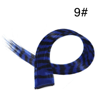 Synthetic Hair Extension18" Long Straight Women High Temperature Clip In Hair Extension Hairpiece Feather Wig Blue Rose Colorful