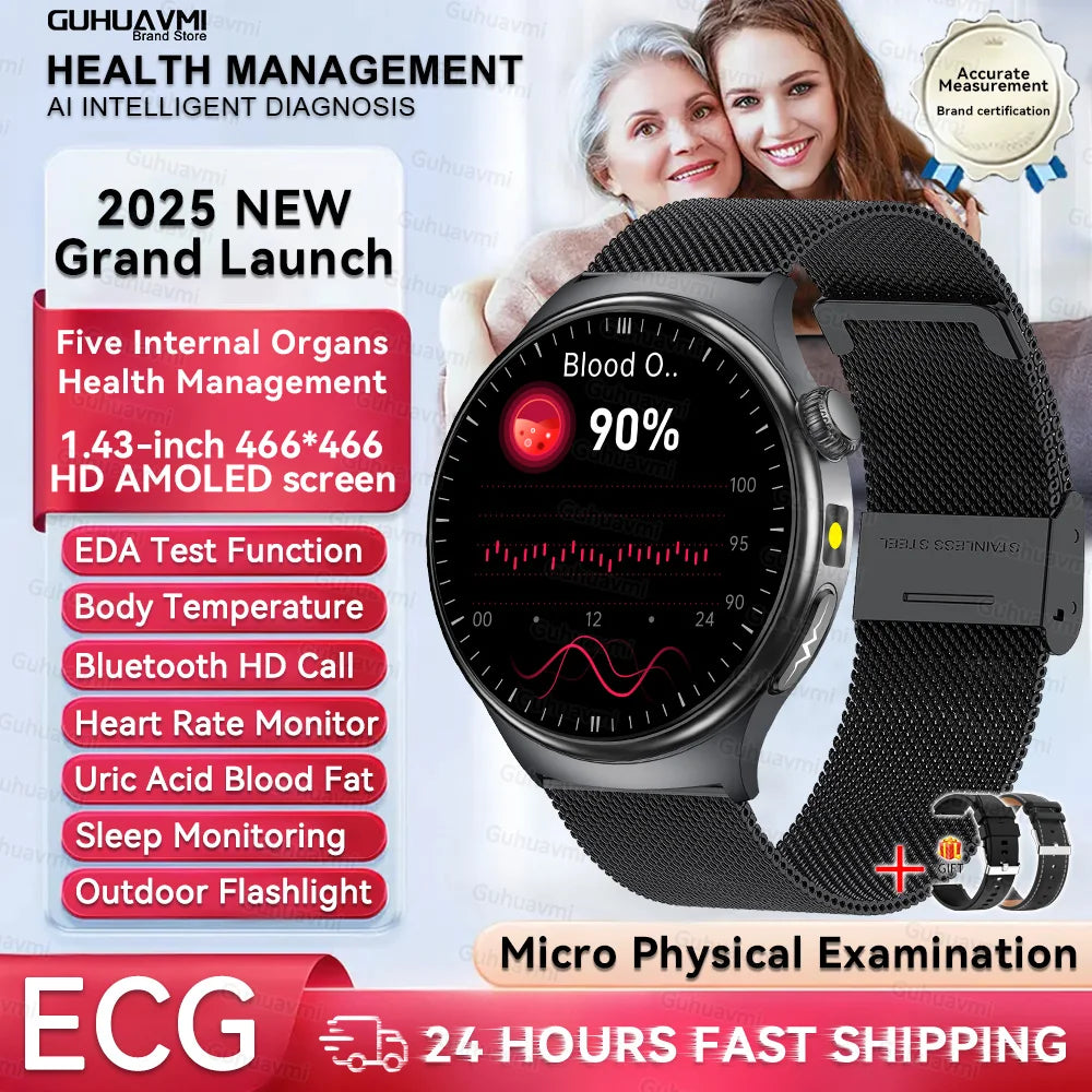 New Upgraded Health Monitoring Uric Acid Blood Pressure Blood Oxygen Heart Health Check Smart Watch ECG smart watches Man 2026