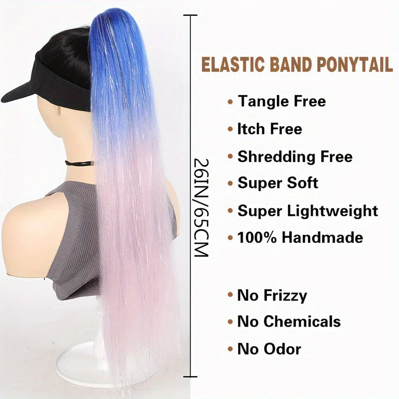 26 inch synthetic hair extension two-piece set with elastic band, durable and easy to style, suitable for daily wear