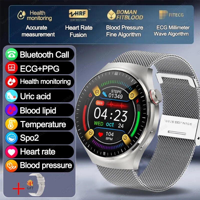 2026 New Non Invasive Health Monitoring Smartwatch Blood Lipids Uric Acid Heart Rate Body Temperature Bluetooth Call Smart Watch
