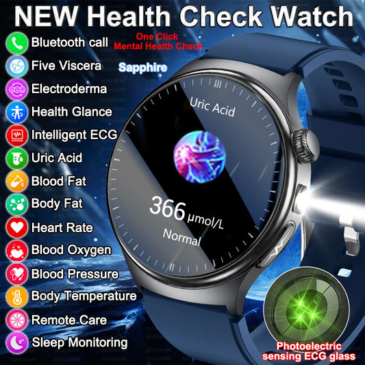 New Upgraded Health Monitoring Uric Acid Blood Pressure Blood Oxygen Heart Health Check Smart Watch ECG smart watches Man 2026