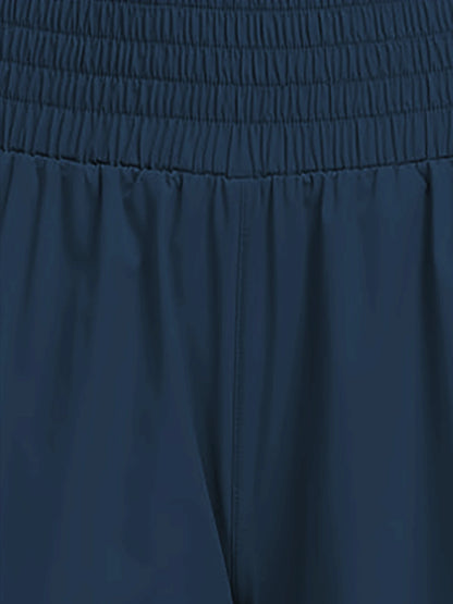 Women's high-waisted athletic shorts for running, yoga, layered design, anti-exposure, fitness, and workout with pockets