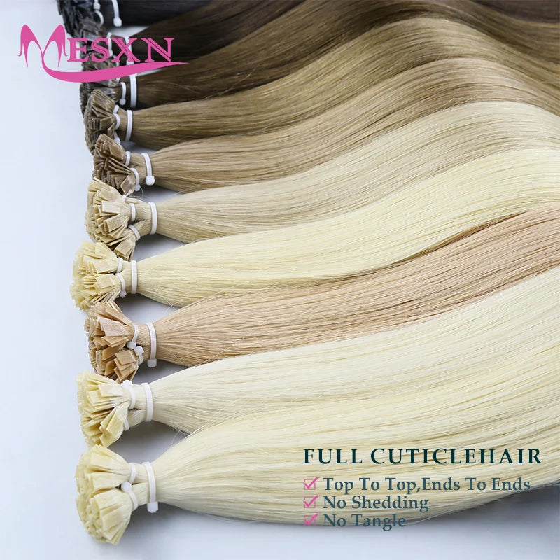 High Quality Straight Flat Tip Hair Extensions  100% Real Human Hair Fusion Hair Extensions  Brown Blonde Color 1g/Strand