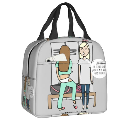Custom Enfermera En Apuros Doctor Nurse Medical Health Insulated Lunch Bag for Women Portable Cooler Thermal Lunch Box School
