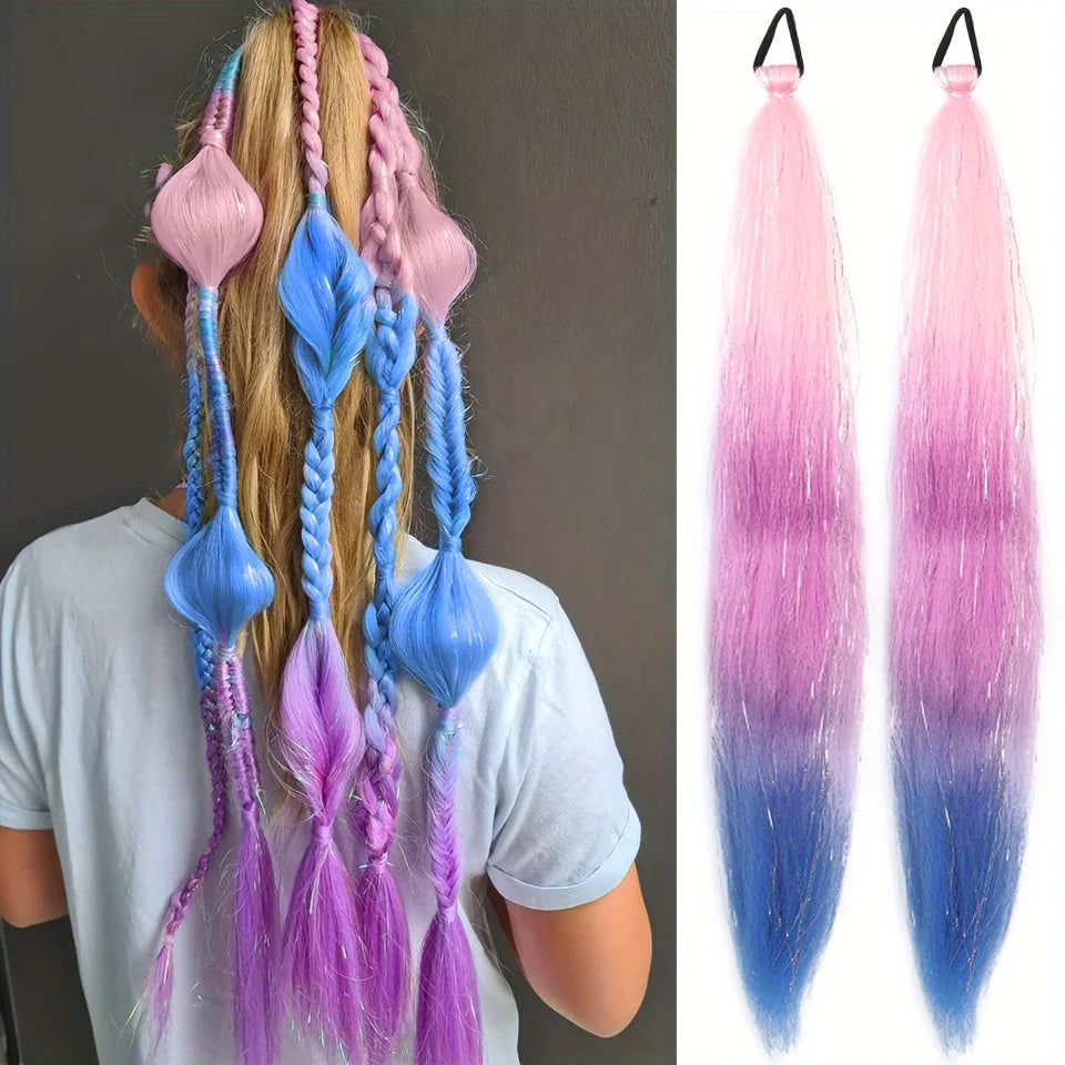 26 inch synthetic hair extension two-piece set with elastic band, durable and easy to style, suitable for daily wear