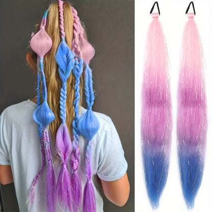 26 inch synthetic hair extension two-piece set with elastic band, durable and easy to style, suitable for daily wear