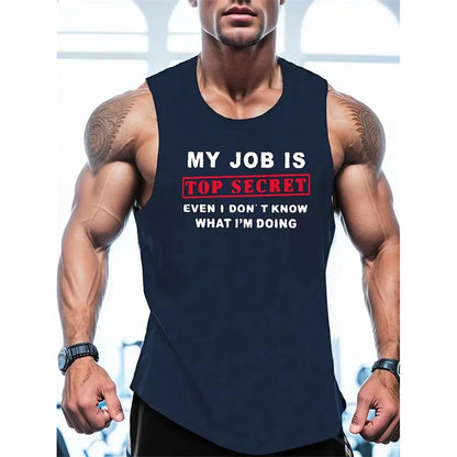 Gym Funny Text Humour Tank Top For Men Hip Hop Personality Quick Dry Sleeveless Shirts Summer Train Loose Trend New Sport Vest