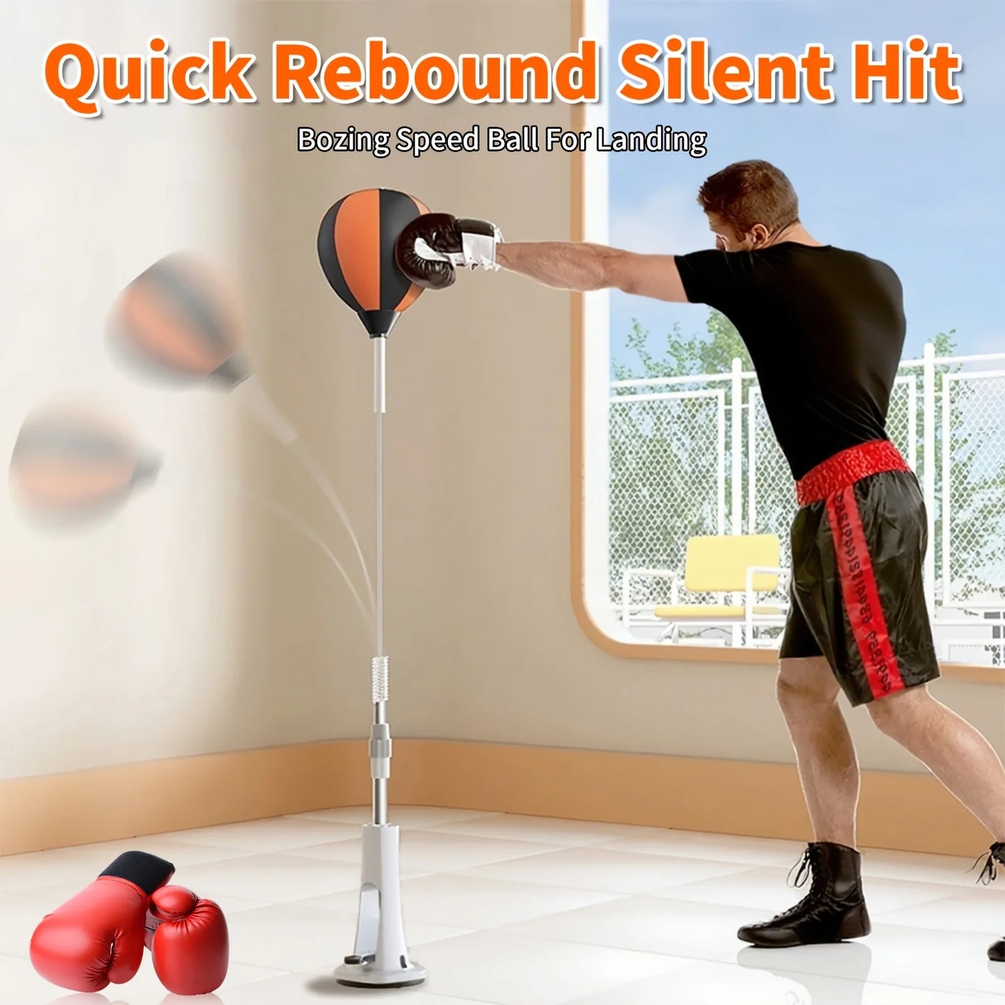 Indoor Reaction Punching Ball for Boxing Training, Strong Suction Cup All-Terrain Base, Adjustable Speed Ball for Adults & Youth