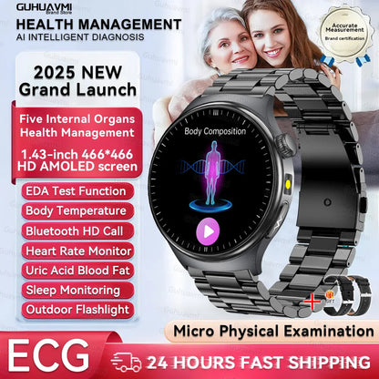 New Upgraded Health Monitoring Uric Acid Blood Pressure Blood Oxygen Heart Health Check Smart Watch ECG smart watches Man 2026