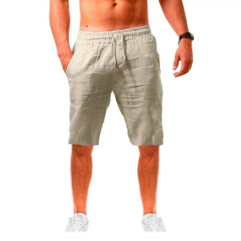 Men's Cotton Linen Pants Summer Solid Color Breathable Linen Trousers Male Casual Elastic Waist Fitness Pants Hip-Hop Streetwear
